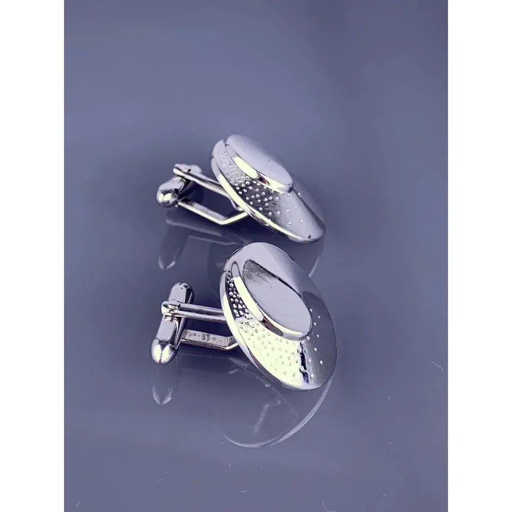 Simple Swirl Dots Round Cufflinks Silver Tone Swank 80’s Retro Formal Vintage